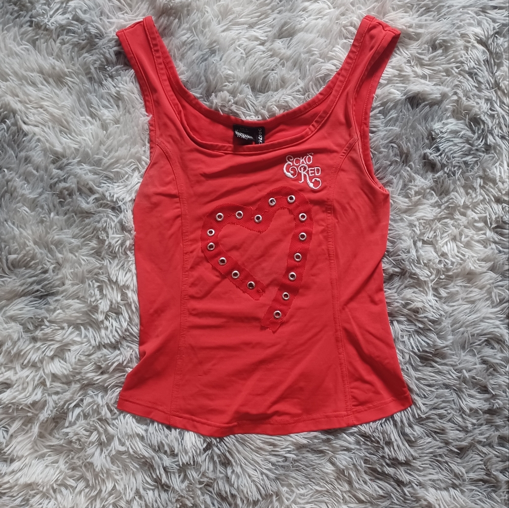 Ecko Unlimited Ecko Red Tank Top with Heart Eyelet Detail